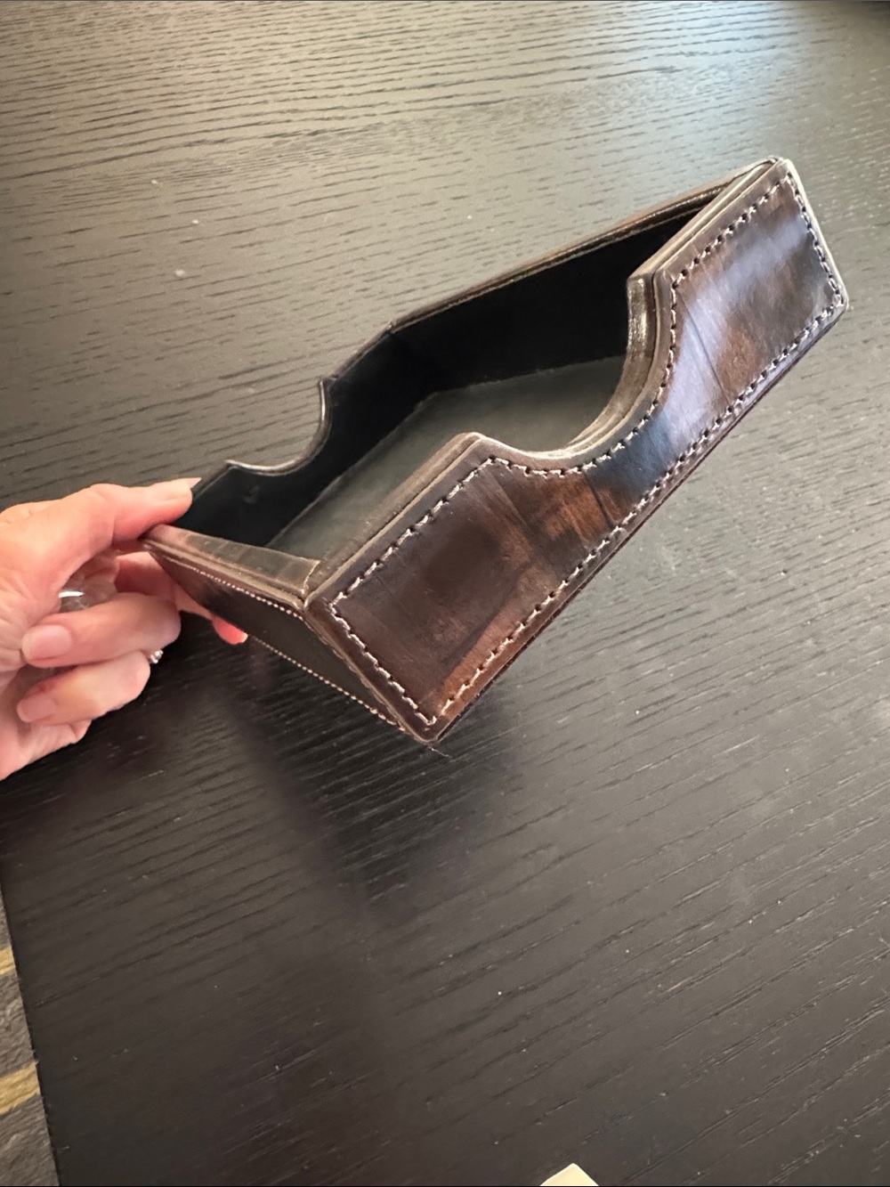 Graphic Image Brown Distressed Leather Key & Card Tray with Black Interior